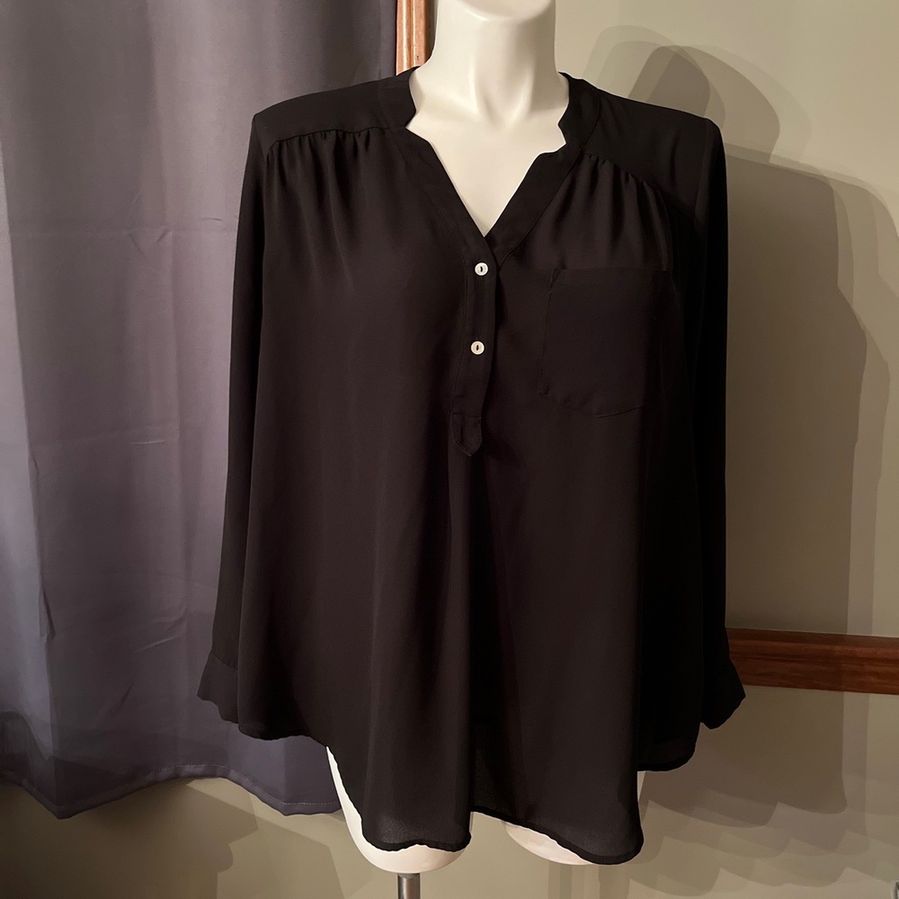 Fervour Black Long Sleeve Vneck Pullover Partial Button Tunic Blouse 2X